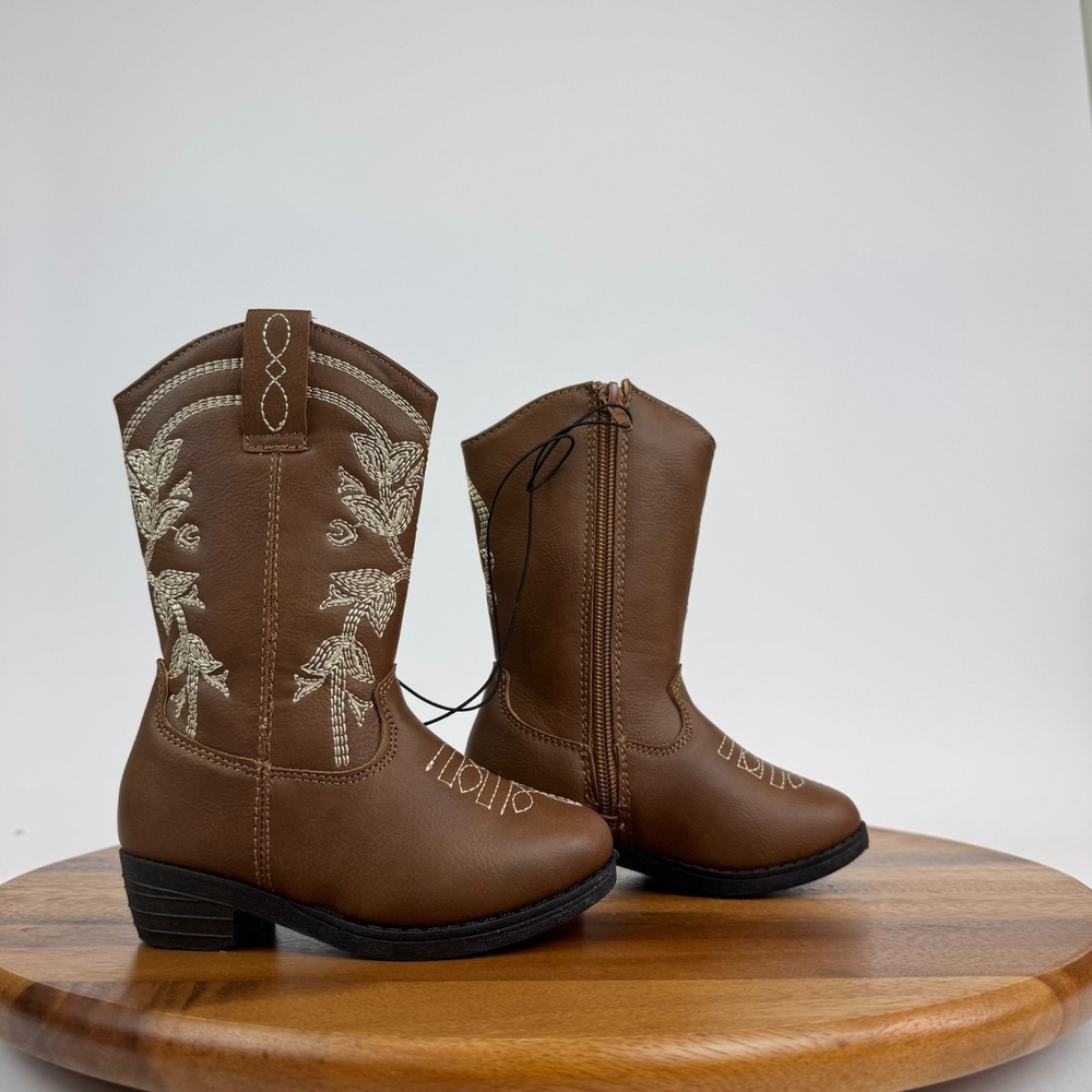 New NWOB Little Kids Kensie Girl Brown Faux Leather Western Boots Size 7 C